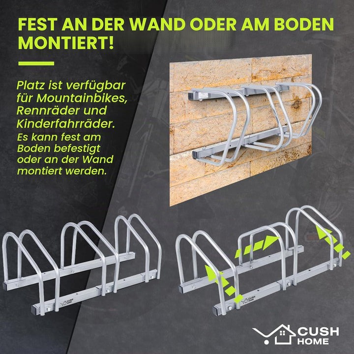 CCLIFE Fahrradständer Boden für 3 Fahrräder mit Reifenbreiten bis 55 mm Eisen Fahrradhalter 71 x 32
