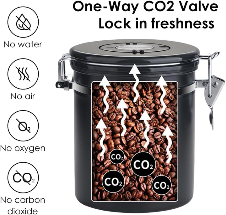 Kaffeedose, Kaffeebohnenbehälter, Vakuum Kaffee Dose, 2,8 L Kaffeebohnen aus Edelstahl, mit Datumsan