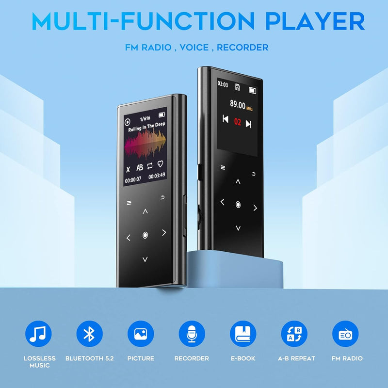 128GB MP3-Player, ZOOAOXO Music Player mit Bluetooth 5.2, Eingebauter HD-Lautsprecher, UKW-Radio, Di