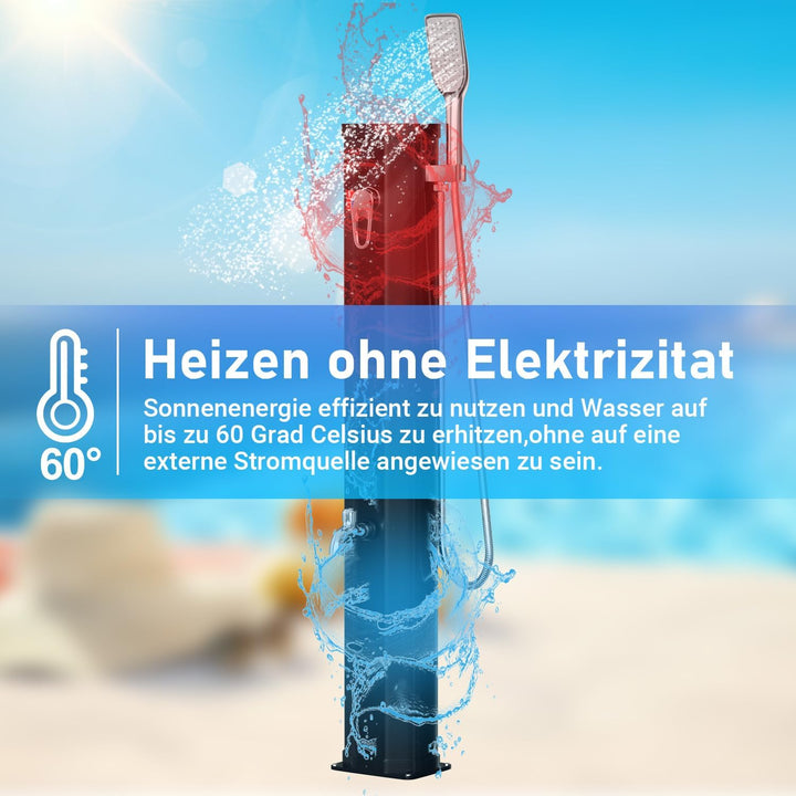 Solardusche 20L Niedrige Solar Gartendusche warmes Wasser Bis Zu 60°C Ohne Stromanschluss Pooldusche