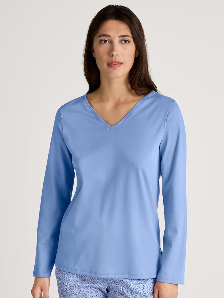 CALIDA Favourites Langarmshirt Damen, aus 100% Baumwolle, Dicker, wärmender Stoff 40-42 Hydrangea Bl