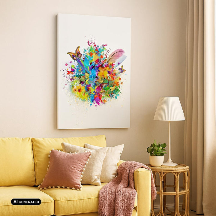 Bilder auf Leinwand Schmetterling Farbe Blume Komposition Leinwandbild mit Rahmen 45x80cm Wandbilder
