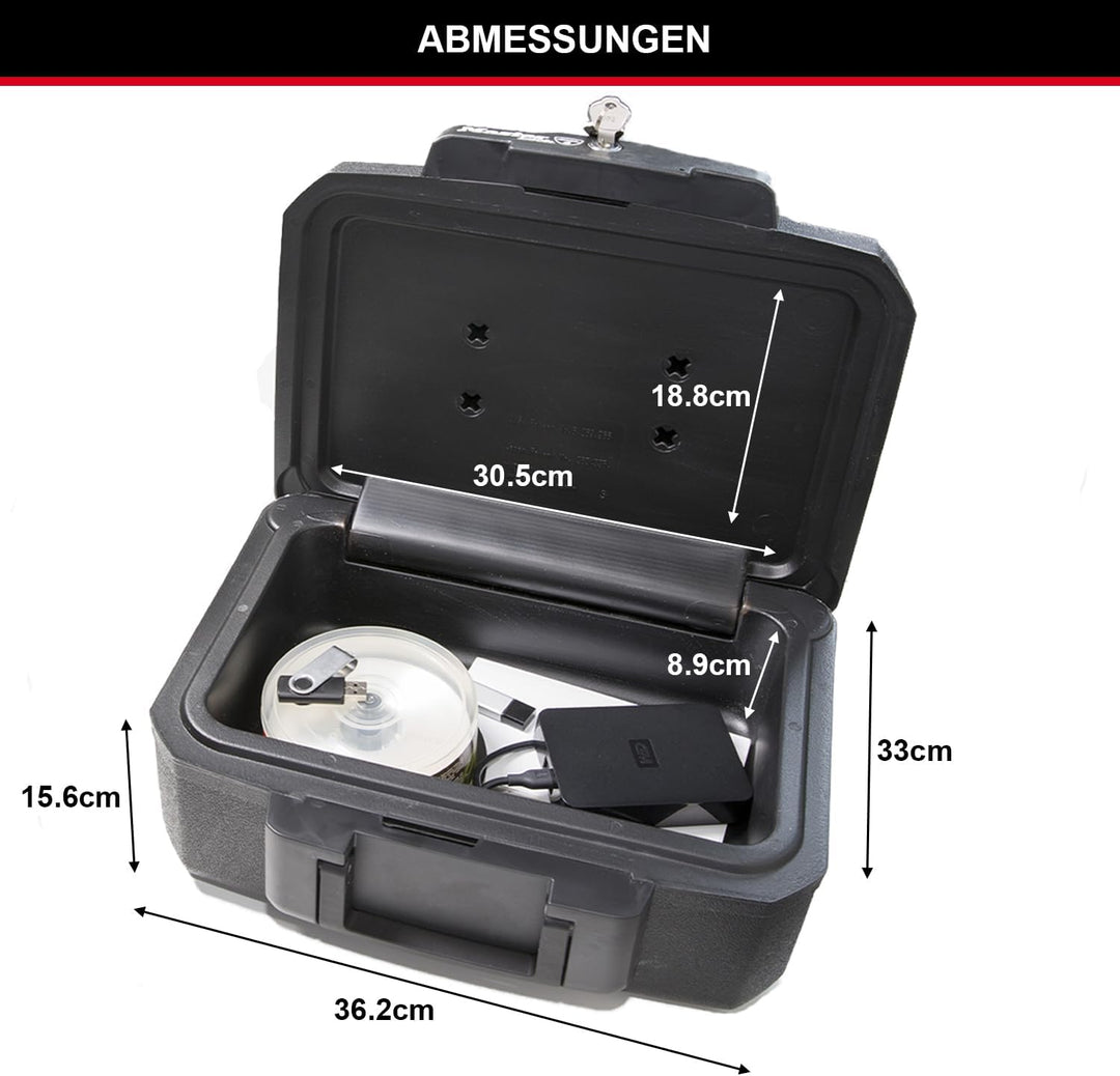 Master Lock Tresor Feuerfest und Wasserdicht mit Schlüssel, Dreifacher Schutz - Flug, Feuer und Flut