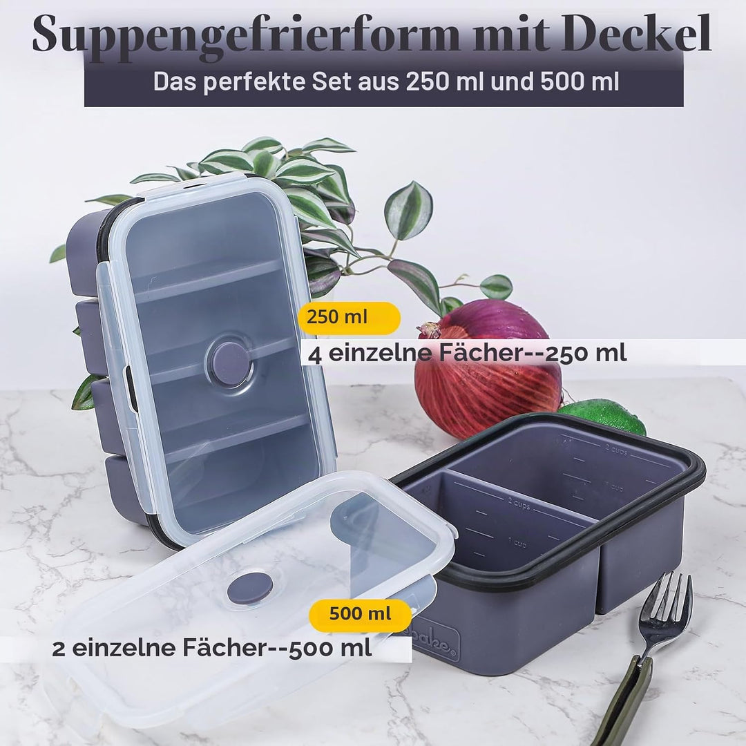 webake Suppen Einfrieren Behälter 2 Stück Silikon Gefrierform mit Deckel 500ml 250ml Silikon Gefrier