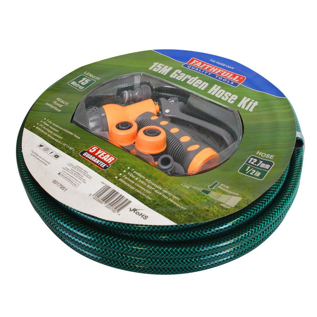 PVC Reinforced Hose 15m Fittings & Spray Gun 15 m Kit, 15 m Kit