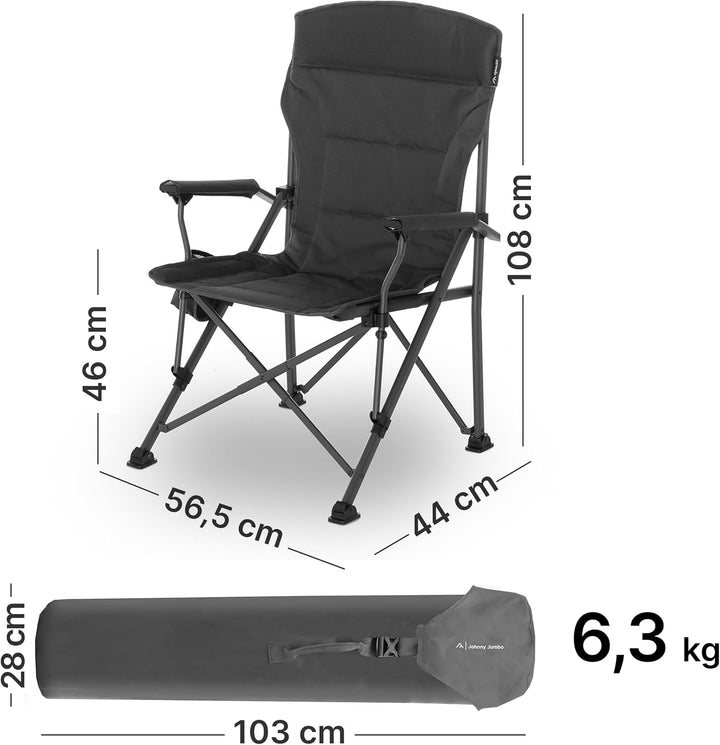 qeedo Johnny Jumbo, Stabiler XXL Campingstuhl bis 250 kg belastbar, mit Armlehnen, Getränkehalter, K