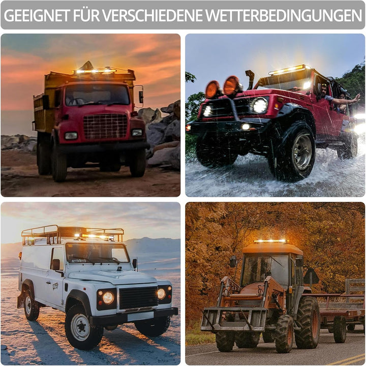 Justech 54LEDs Warnleuchte Rundumleuchte 27 Modi Blitzleuchte Schraube Starker Magnet Amber + Weiss
