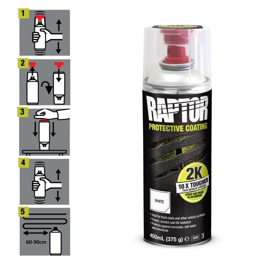 RAPTOR 2K Lack Spraydose Weiss 400ml I Einfache Anwendung, Langlebige Schützende und Kratzfeste Besc