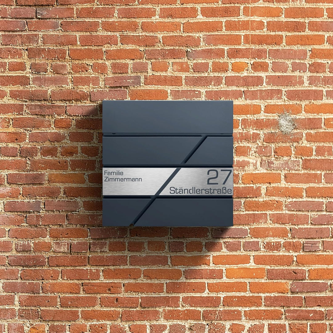 Briefkasten mit Zeitungsfach in Anthrazit, Edelstahlbriefkasten, Wandbriefkasten Briefkasten mit Sch