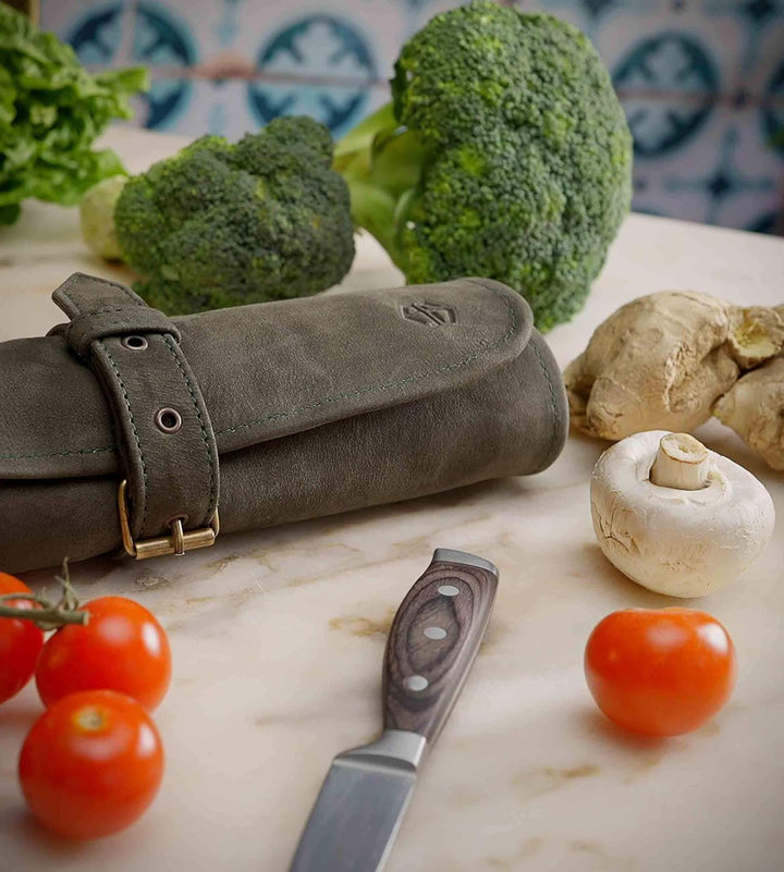 Angus Stoke Messertasche Leder für Köche - Echt-Leder Kochmesserrolle – Messer Tasche verschliessbar