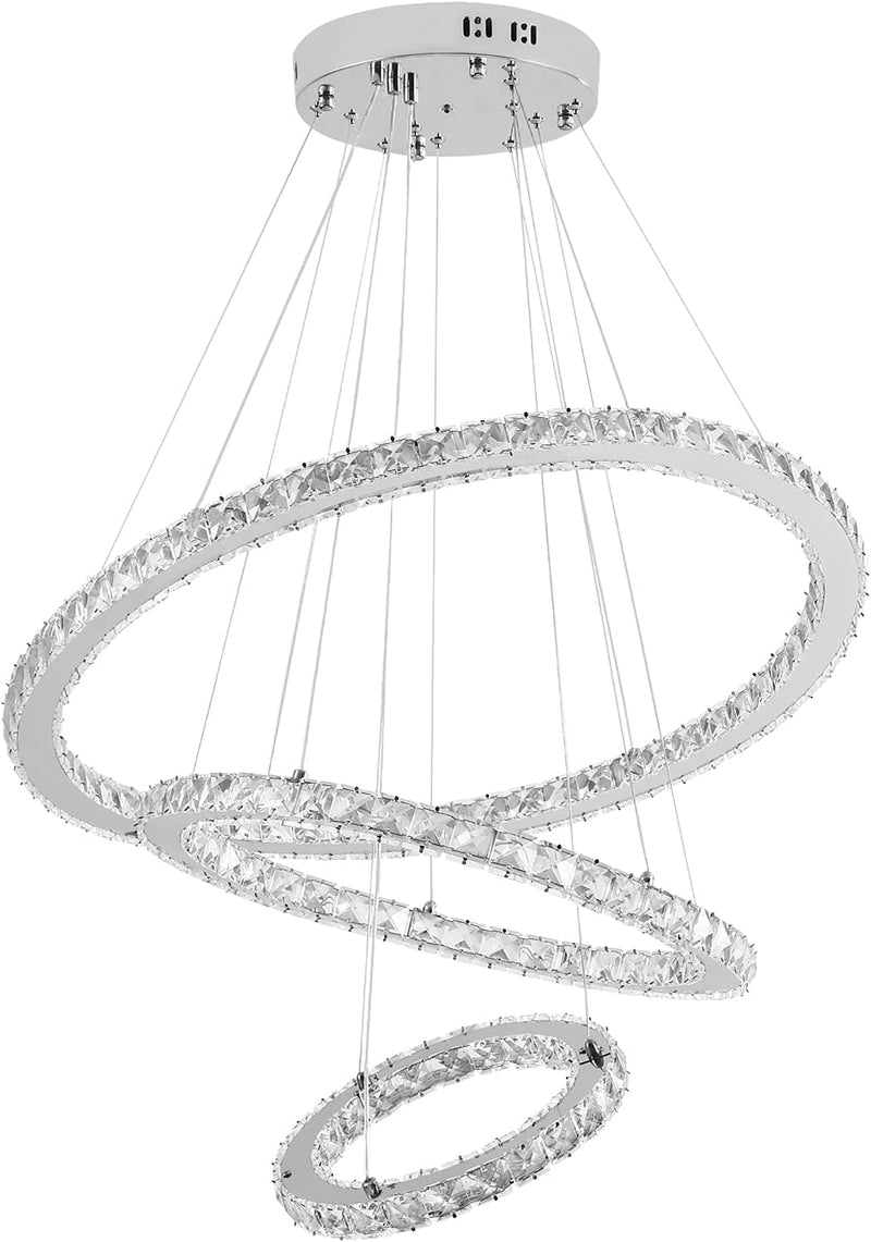 AufuN 96W Moderne Kristall LED 3 Ring Design, Kreative Kronleuchter Hängelampe für Schlafzimmer Wohn