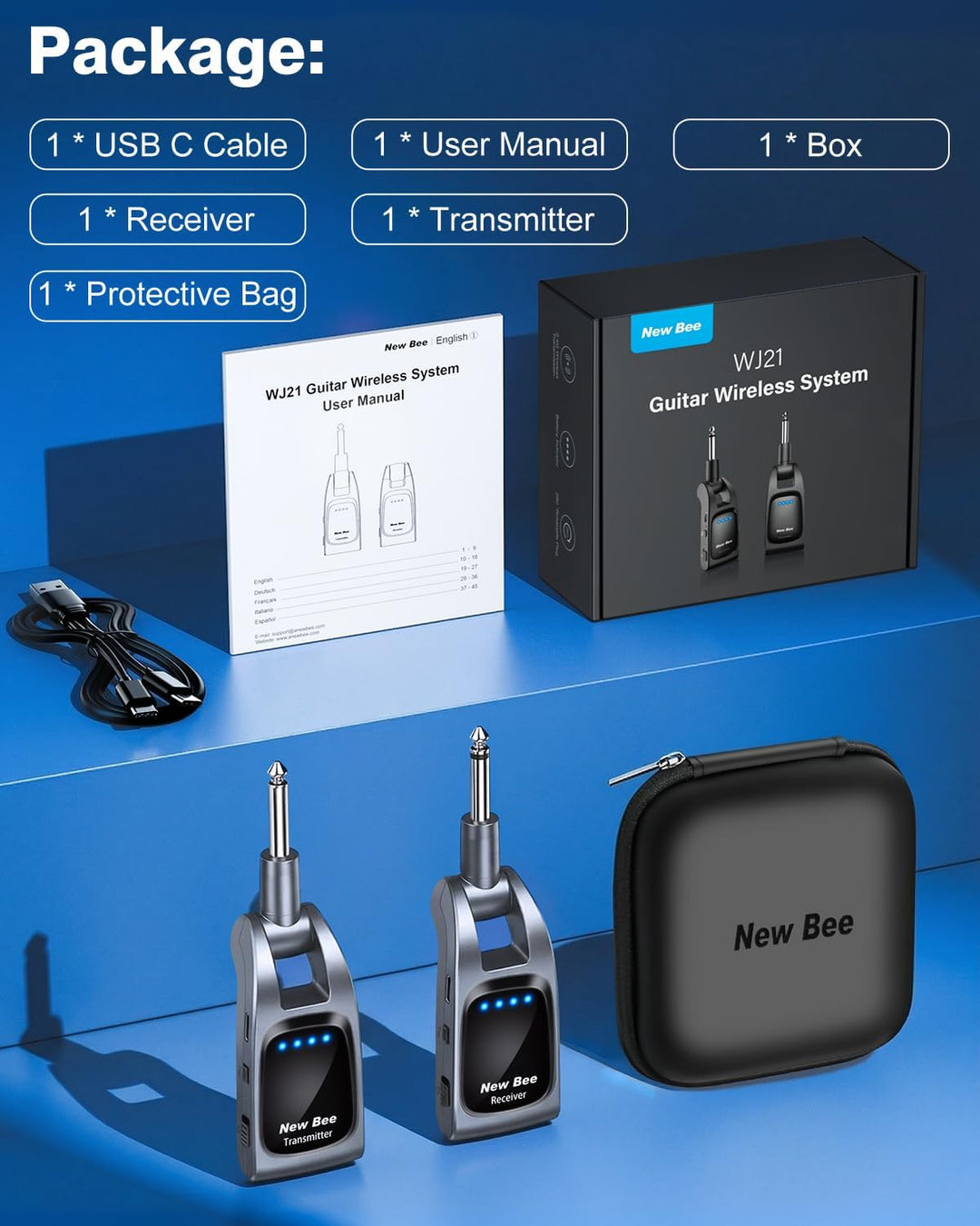 Kabelloses Gitarrensystem, 2,4 GHz mit 6 Kanälen, wiederaufladbar, Audio, kabellos, Bass-Sender, Emp