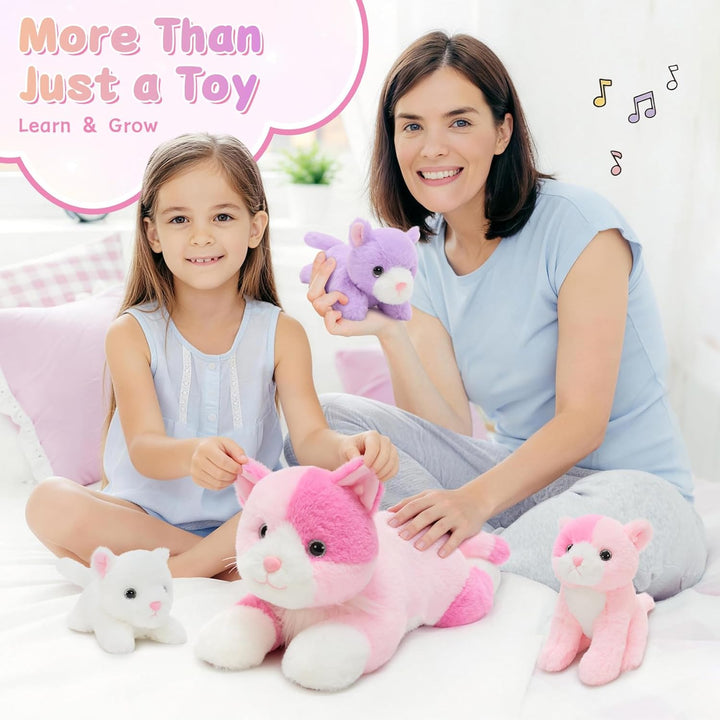 MorisMos gross Katze Kuscheltier mit Baby im Bauch, 35cm Weich Niedliche Katze Stofftier Plüschtier,