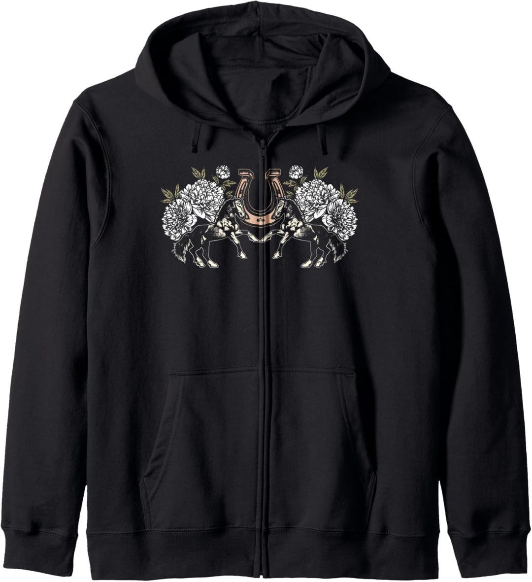 Zwei Mustang-Pferde, Blumen, Hufeisen Kapuzenjacke