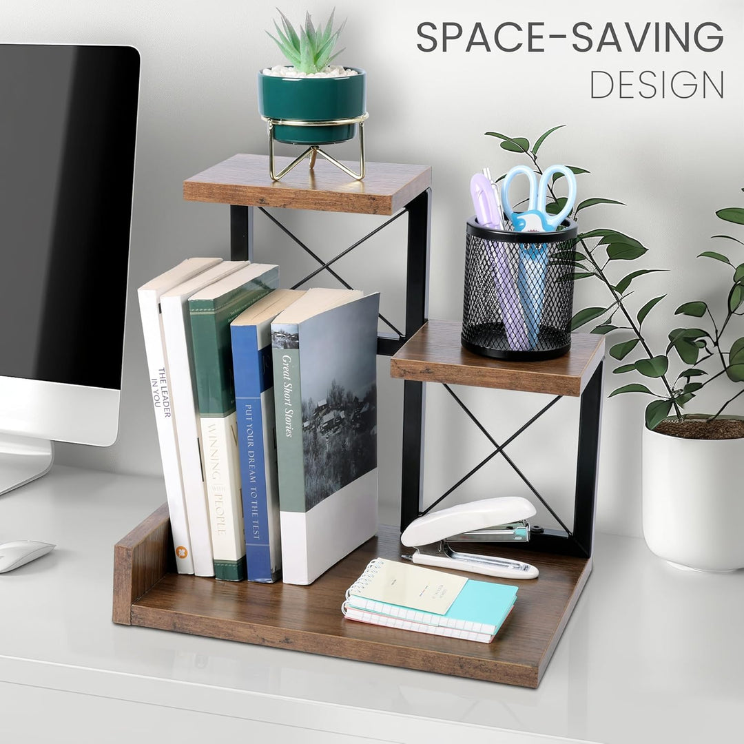 BELLE VOUS Schreibtischregal mit DREI Etagen - Schreibtisch Regal aus Holz - Kleines Bücherregal - S
