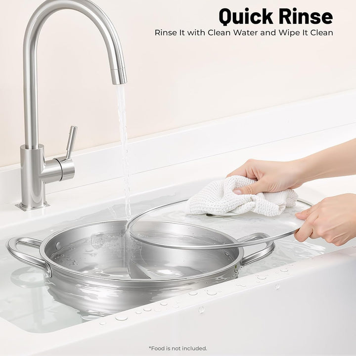 32cm Fonduetopf aus Edelstahl 304 Topf Chinesischer Fonduetopf mit Glasdeckel mit 2 Löffeln Geeignet