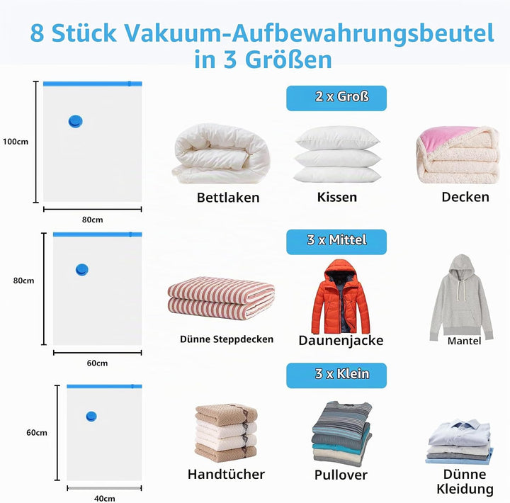 Vakuumbeutel 9 Stück 2L 100x80cm + 3M 80x60cm + 3S 60x40cm Vakuum Aufbewahrungsbeutel Reise Vakuum W