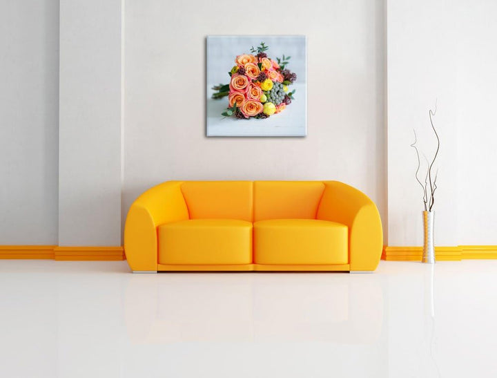 Romantischer Blumenstrauss, Format: 70x70 auf Leinwand, XXL riesige Bilder fertig gerahmt mit Keilra