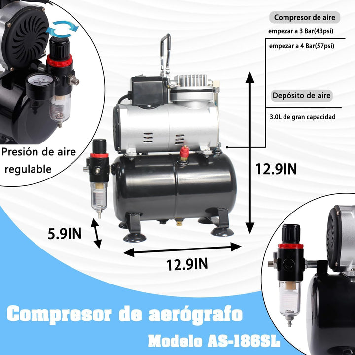 ABEST Airbrush Kompressor-Kit: Luftschlauch, Airbrush-Halter, Minifilter, Double-Action-Mechanismus