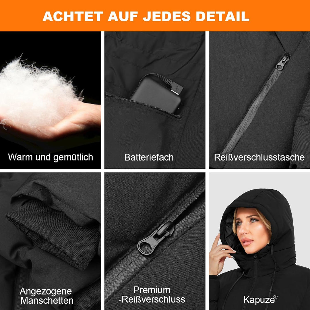 Qdreclod Beheizte Jacke mit Kapuze, Warme Jacke Heizjacke mit 3 Heizstufen, Beheizbare Kapuzenjacke
