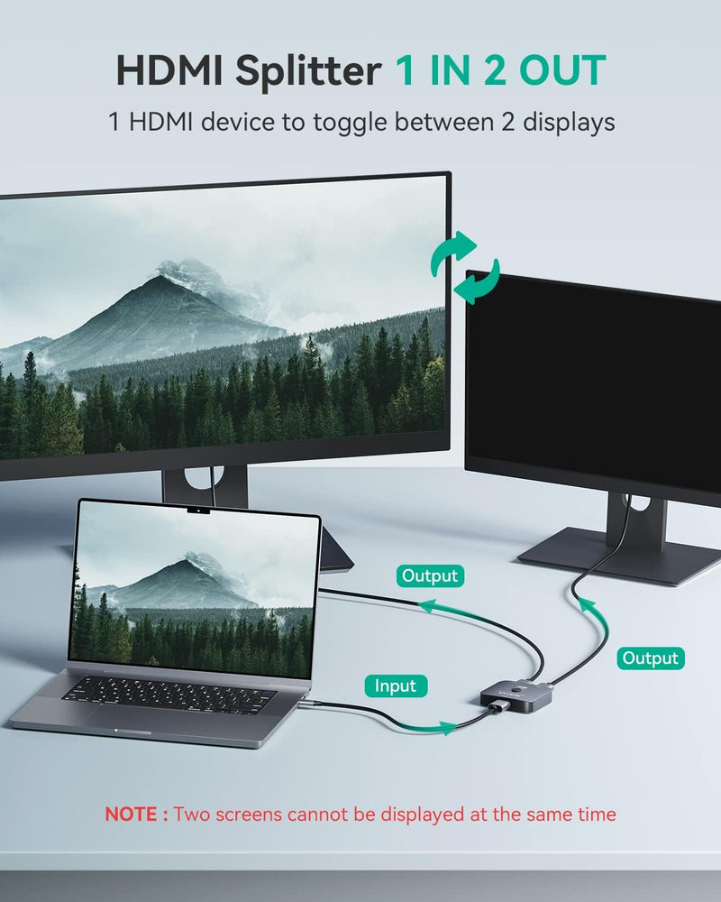 HDMI Splitter 8K@60Hz 4K@120Hz, GANA HDMI 2.1 Switch, Aluminium Bidirektional HDMI Switcher 2 In 1 O