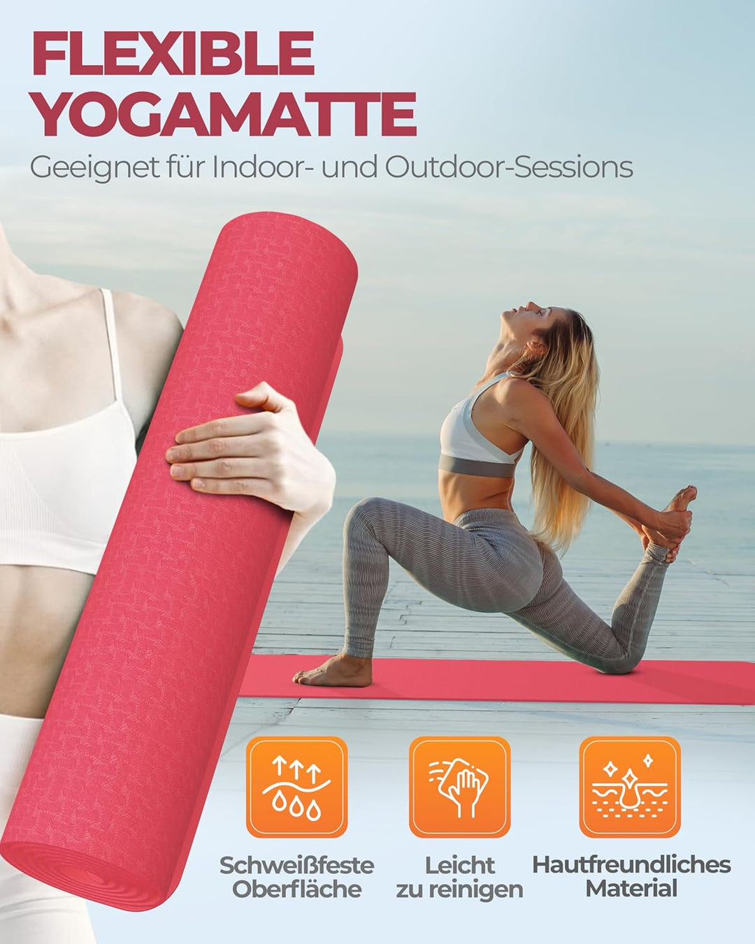 Yoga Matte Pro aus umweltfreundlichem TPE-Schaum, sehr rutschfeste, schadstofffreie, hypoallergene u