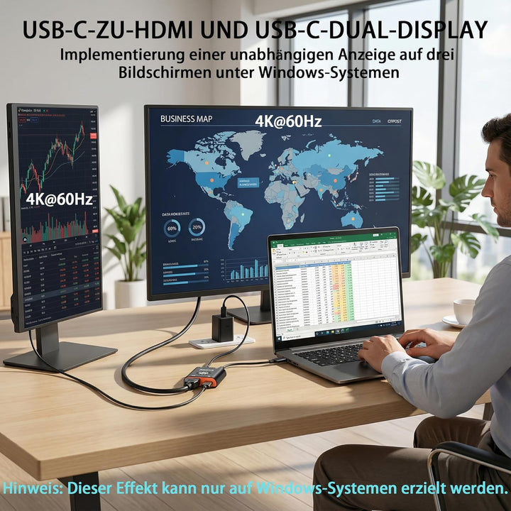 USB-C-auf-HDMI-und USB-C-Dual-Display-Adapter,Stromversorgung auf AR-Brille und HDMI/Type-C-Monitore