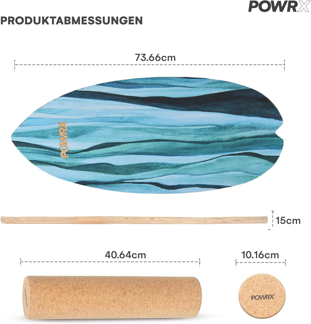POWRX Surf Balance Board Holz/Balance Skateboard inkl. Rolle | Koordinationstraining für Surfbrett,