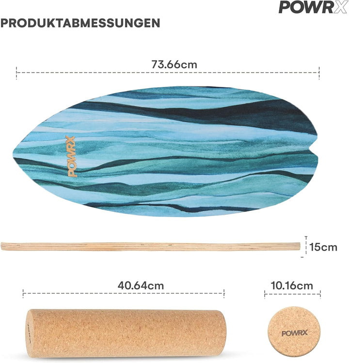 POWRX Surf Balance Board Holz/Balance Skateboard inkl. Rolle | Koordinationstraining für Surfbrett,