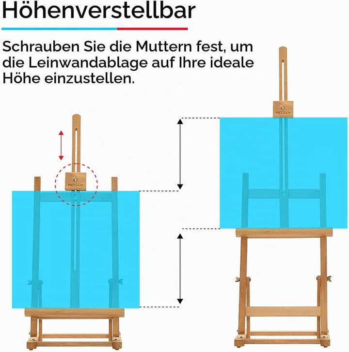MEEDEN H-förmige Tischstaffelei Holz, Verstellbare Staffelei Tisch aus deutsche Buchenholz, Faltbare