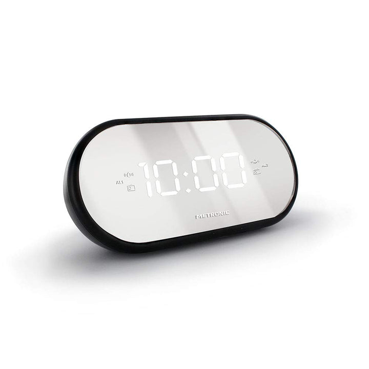 Metronic 477037 FM-Radiowecker, Spiegel, Doppelalarm, mit Sleep/Snooze-Funktion, einstellbare Hellig
