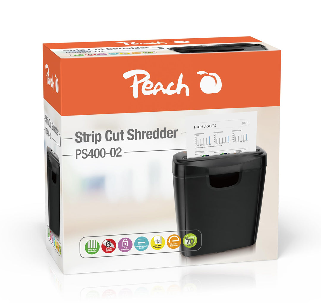 Peach PS400-02 Streifenschnitt Aktenvernichter| 6 Blatt | 8 Liter | 7 mm Streifenbreite (P-1) | Lang