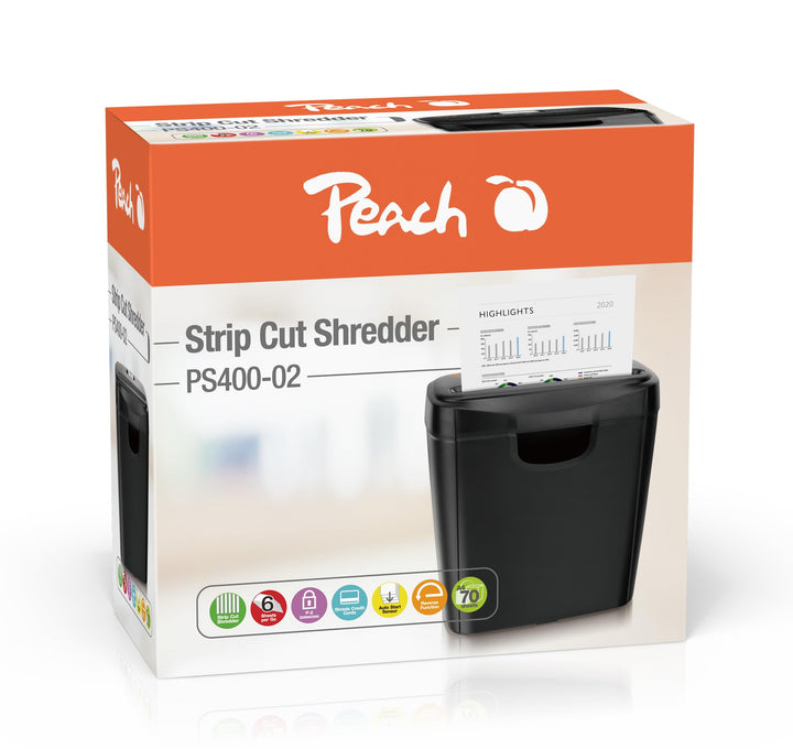 Peach PS400-02 Streifenschnitt Aktenvernichter| 6 Blatt | 8 Liter | 7 mm Streifenbreite (P-1) | Lang