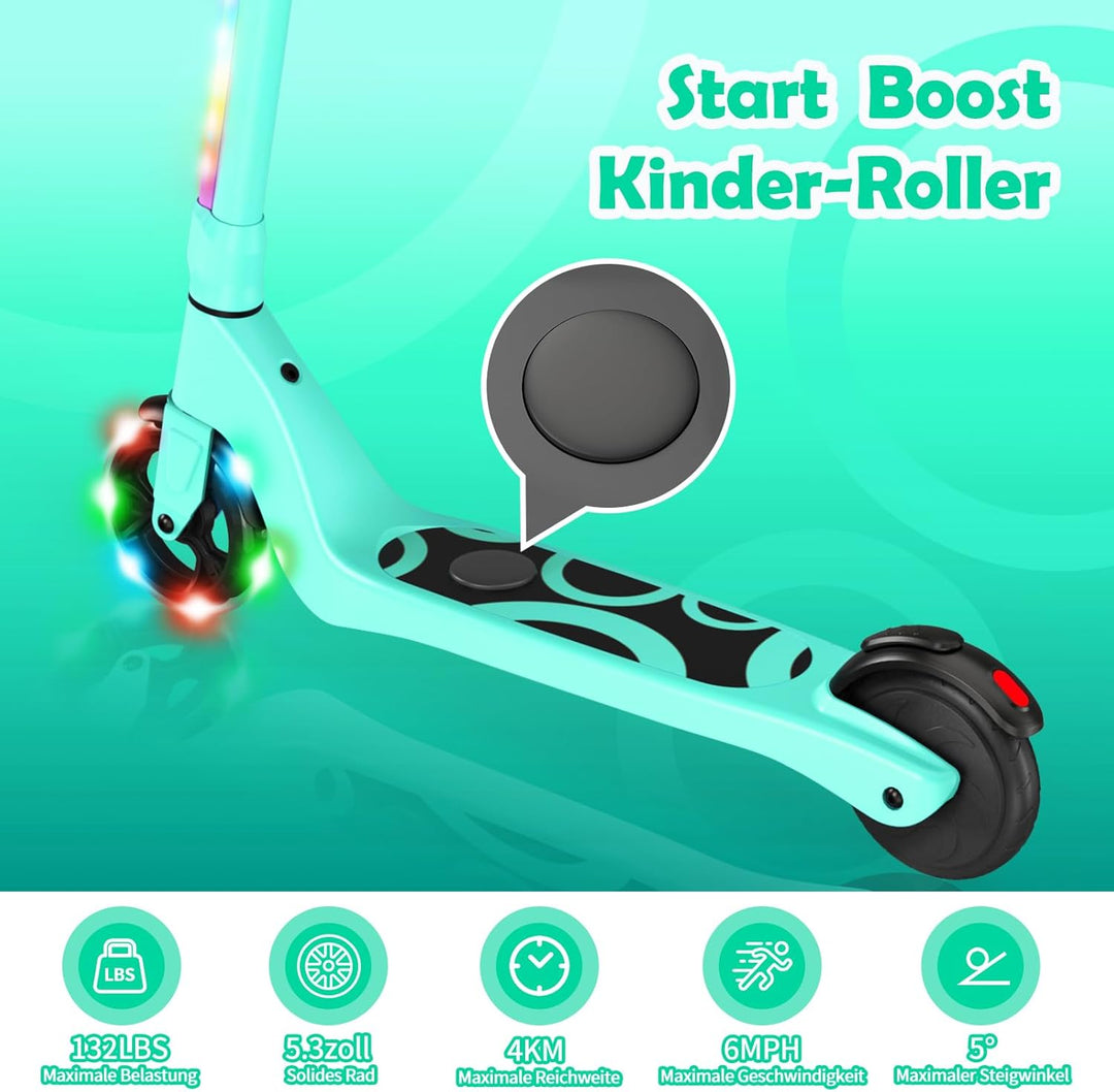 SISIGAD E Scooter Kinder für 6-12 Jahre, E Roller Kinder 5.3 Zoll Kinderroller mit Blinkende LED-Leu