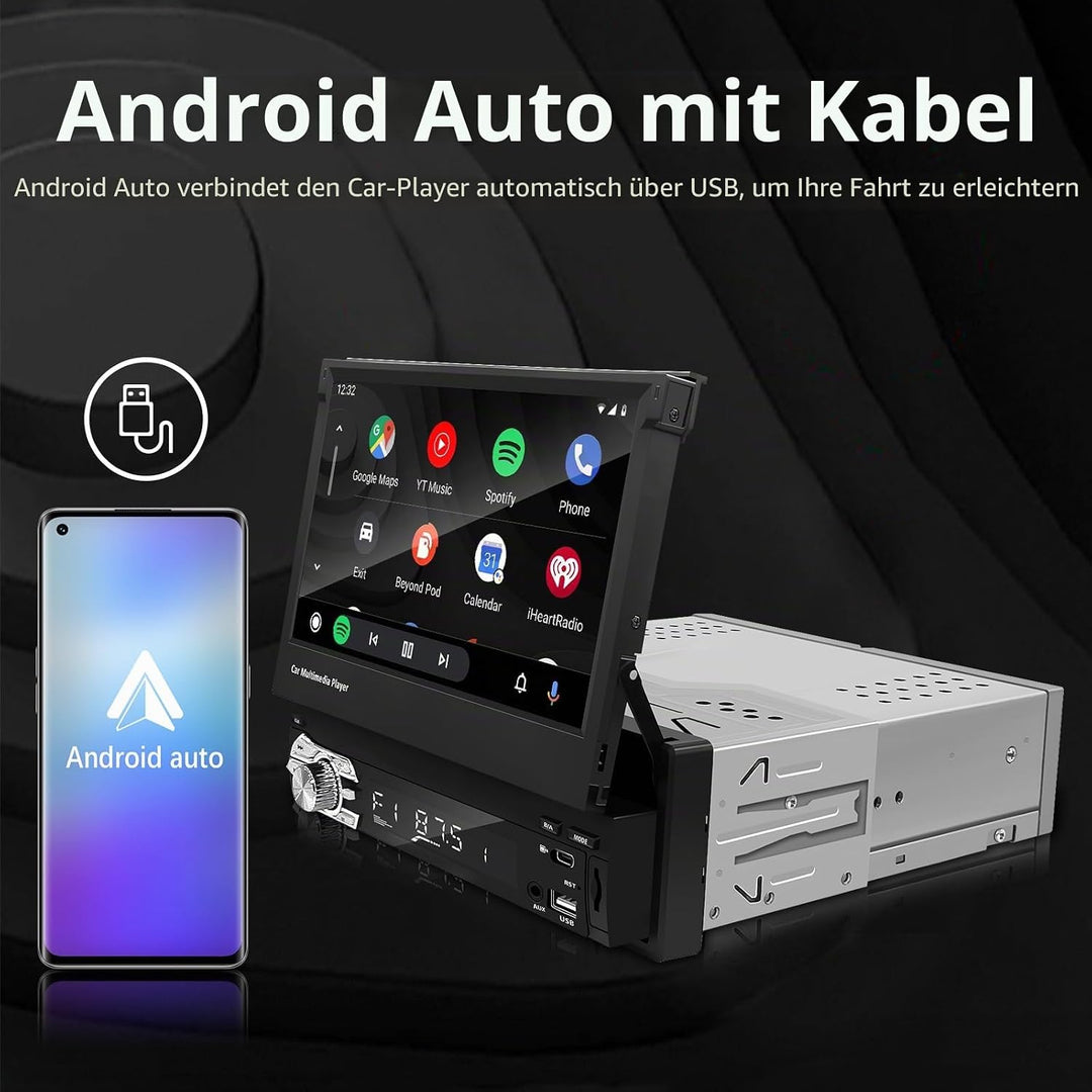 EZoneTronics 7 Zoll Autoradio Flip 1DIN Auto Stereo Play Telefon Musik über USB AM/FM Radio Bluetoot