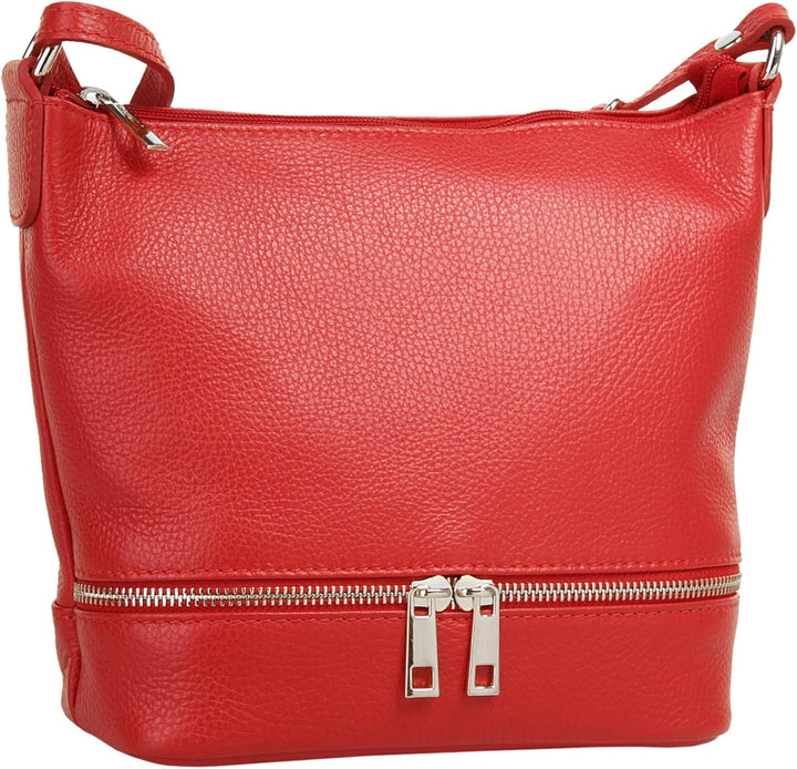 Umhängetasche Echt Leder Damen Made in Italy, verstellbarer Schultergurt, Handtasche mit Reissversch