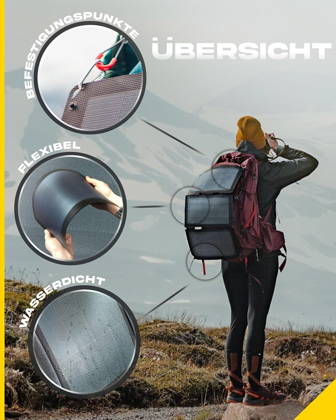 Solar Charger Outdoor, Solarmodul flexibel, Solaranlage Camping, Solar Charger wasserdicht mit leist