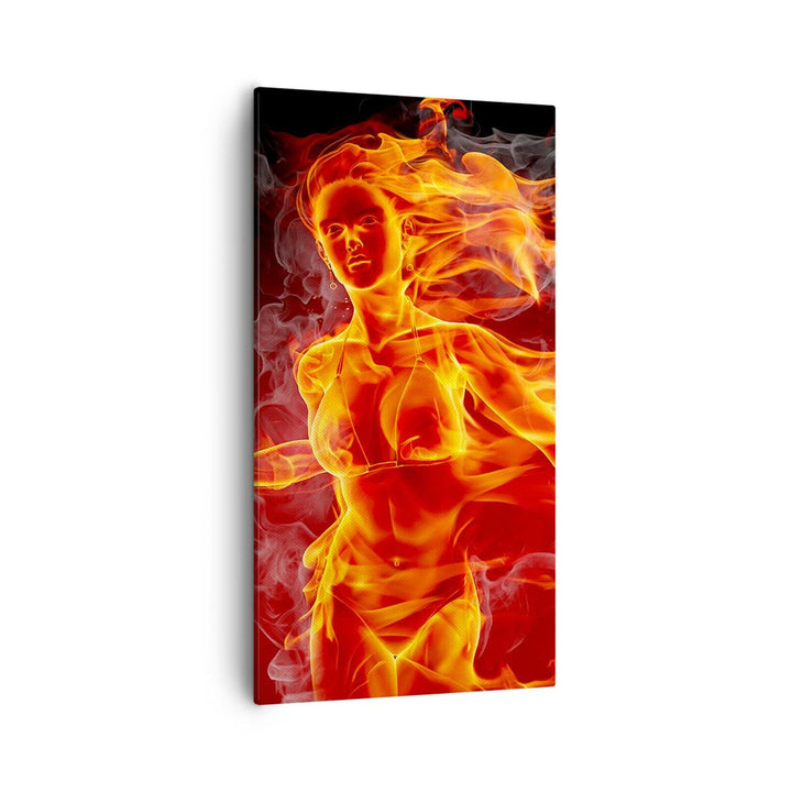 Bilder auf Leinwand 55x100cm Leinwandbild mit Rahmen Frau Flammen Illustration Gross Wanddeko Bild S