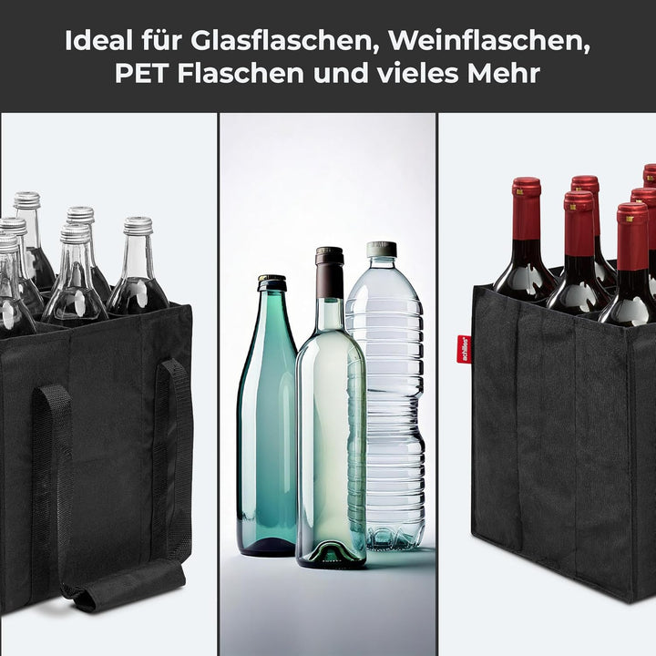 achilles Flaschentasche 9 Fächer je 1,5 Liter – Reissfester Flaschenkorb mit Klettband – Faltbarer F