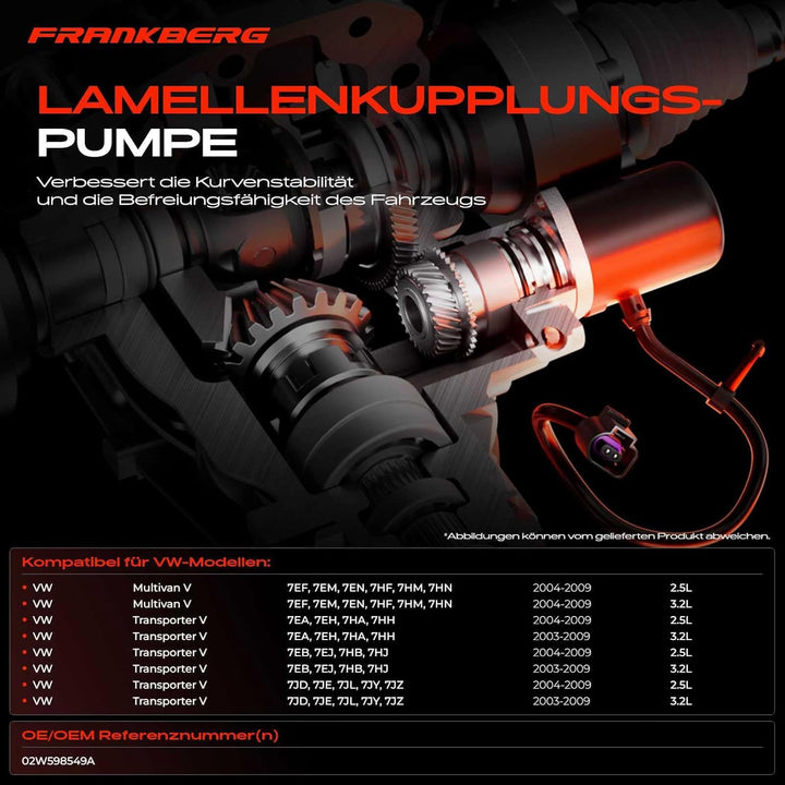 Frankberg Pumpe Vorladepumpe für M-u-l-t-i-v-a-n V Transporter 4Motion 2.5L 3.2L 2003-2009 02W598549