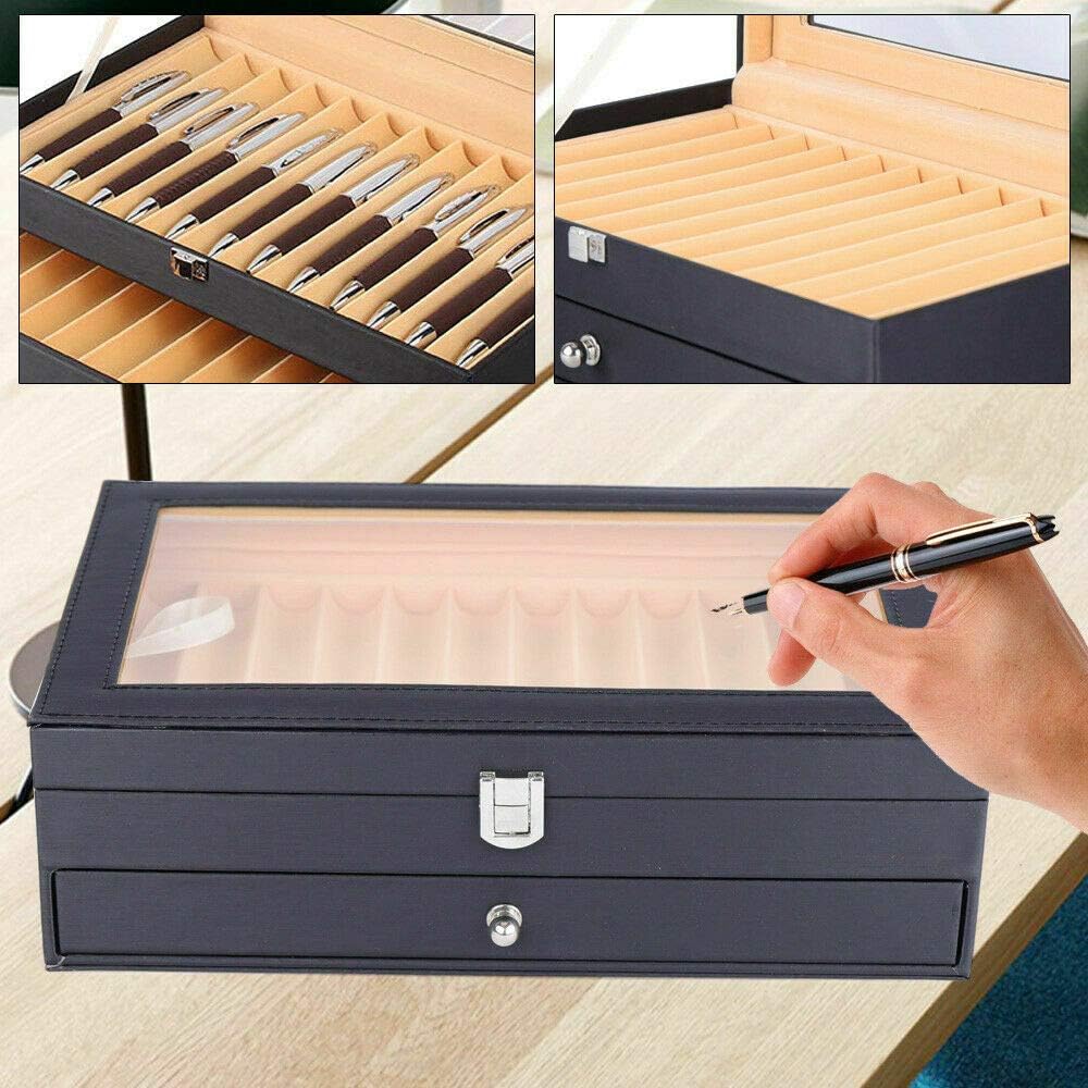 WindWilder Stifthalterbox mit vitrine für 24 Stifte, Schwarz Pen Display Box mit Anzeigefenster, Sti