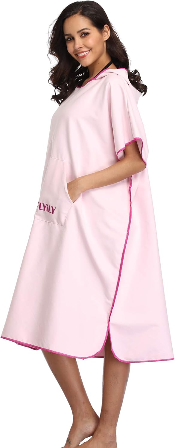 FLYILY Microfaser Surf Poncho Handtuch mit Kapuze Bademantel zum Schwimmen und Strand wechseln Einhe