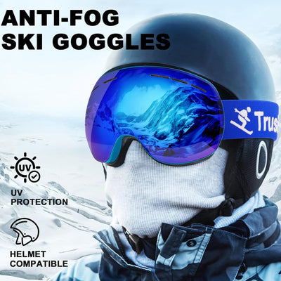 Trusiel Skibrille, Skibrille Damen Herren Anti-Fog Ski brille OTG, Skibrille für Brillenträger, 400