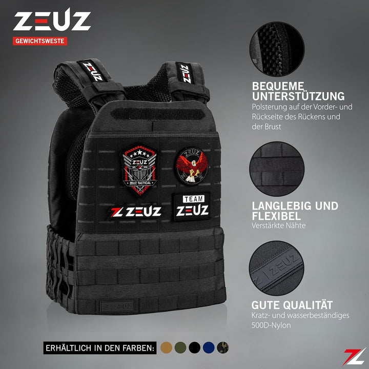 ZEUZ Verstellbare Gewichtsweste 16,5 KG für Fitness, Calesthenics & CrossFit - Weights Plattenträger