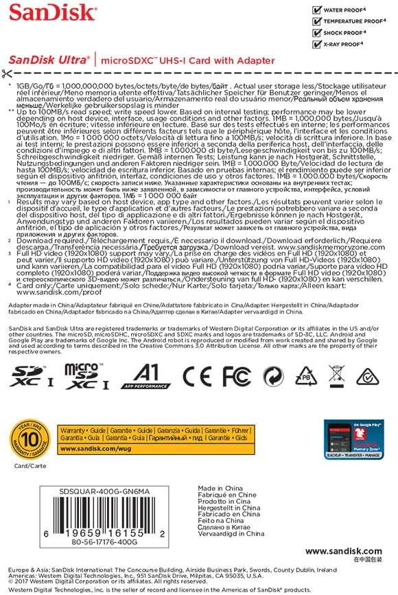 SanDisk Ultra microSDXC UHS-I Speicherkarte 400 GB + Adapter (Für Smartphones und Tablets, A1, Class