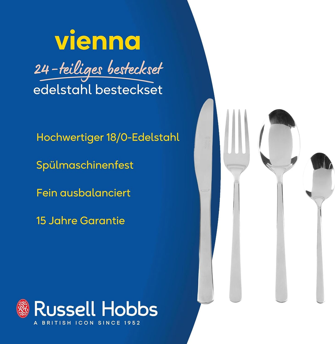 Russell Hobbs Besteckset 24-teilig, Edelstahl Besteck Set für 6 Personen, Vienna Besteckset mit Mess