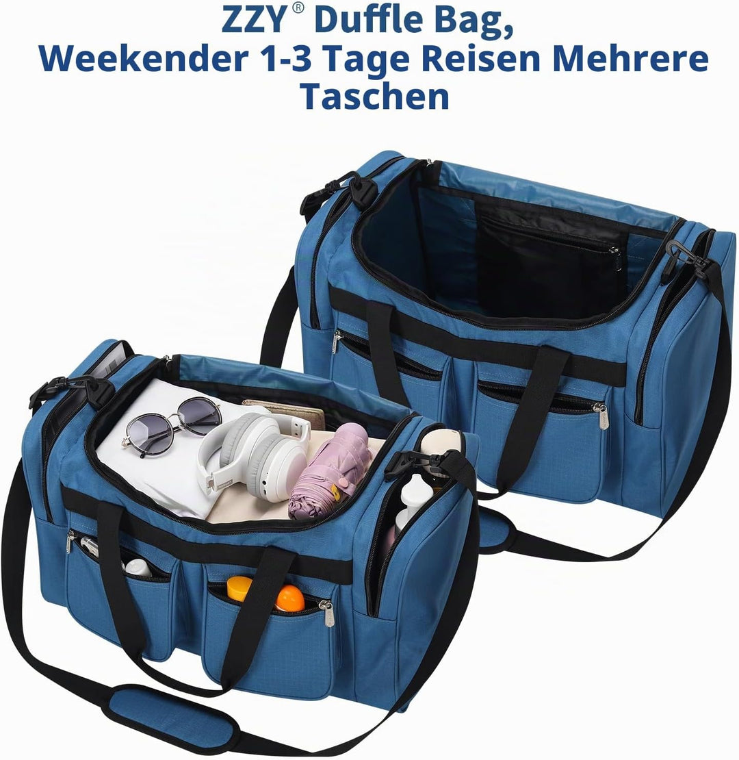 ZZY Sporttasche 40L für Herren mit 2 Seitentaschen &amp; Wasserabweisend - Leichte Reisetasche für Sport