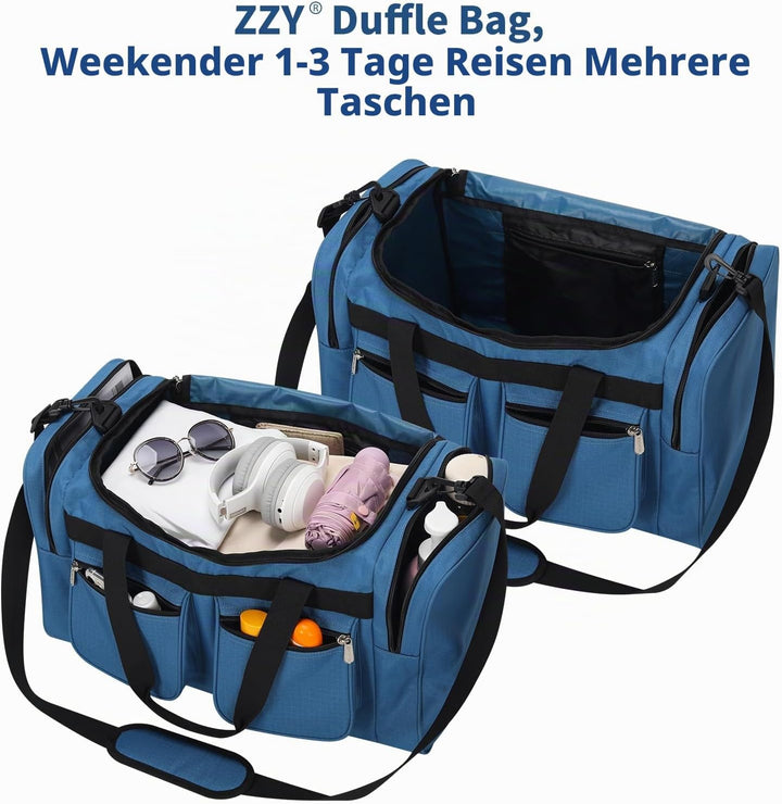 ZZY Sporttasche 40L für Herren mit 2 Seitentaschen &amp; Wasserabweisend - Leichte Reisetasche für Sport