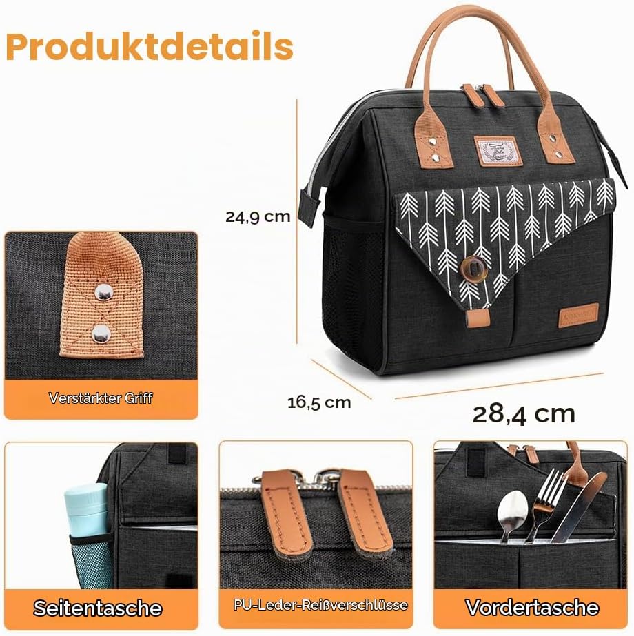Lekesky Kühltasche Klein Lunch Damen Lunchtasche Isolierte für Frauen Auslaufsichere Weit Geöffnete