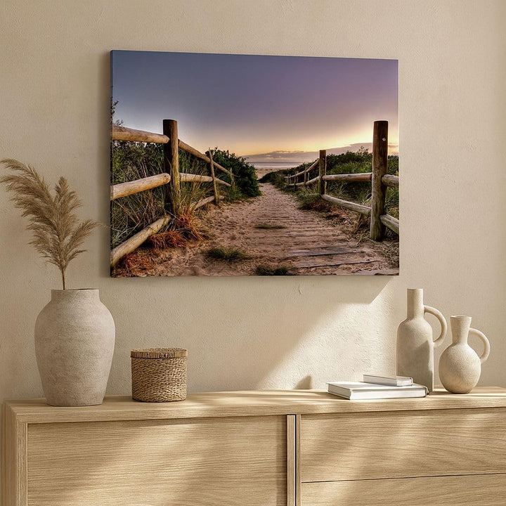 ARTTOR Bilder auf Leinwand 100x70cm Leinwandbild Pfad Landschaft Himmel Gross Wanddeko Bild Schlafzi